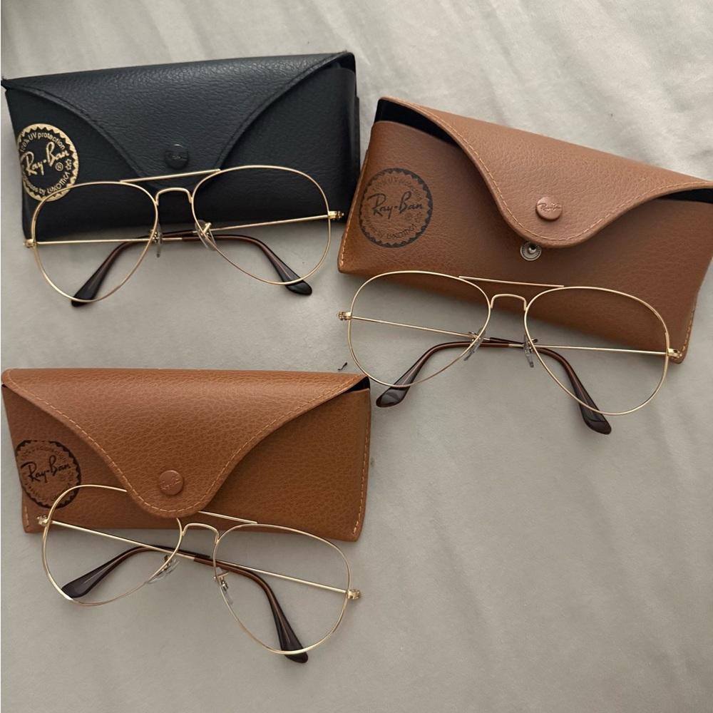 Ray-Ban Gold Frame Glasses with Black and Brown Cases
